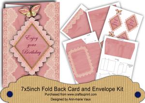 Pink Butterfly Birthday Fold Back Lace Card and Envelope Kit