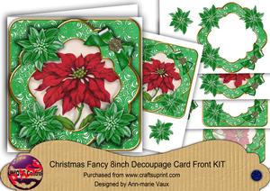 Red Poinsettia Green Christmas Fancy 8in Decoupage Cf Kit
