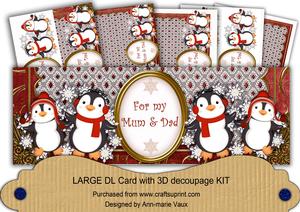 Red Penguins for My Mum & Dad Large Dl Card Kit