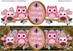 Pink Owls Black Birthday Wishes Large Dl Topper