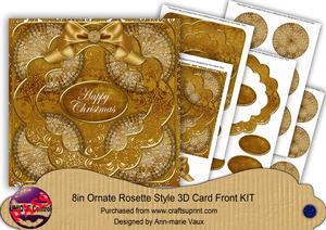 Gold Snowflake Happy Christmas 3D Rosette 8in Cf Kit