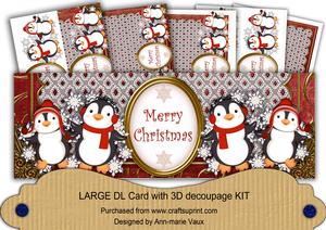 Red Penguins Merry Christmas Large Dl Card Kit