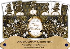 Black Gold Flake Merry Christmas Large Dl Decoupage Card Kit