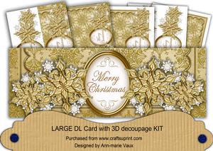 Cream Gold Flake Merry Christmas Large Dl Decoupage Card Kit