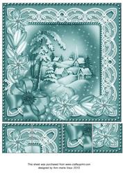 Snowy Village Teal Poinsettia 8in Picture Sheet