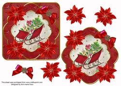 Red Sleigh Poinsettia Fancy 3D Decoupage Topper