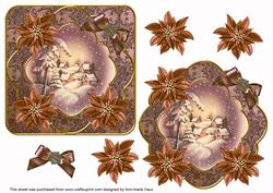 Snow Village Bronze Poinsettia Fancy Decoupage Topper