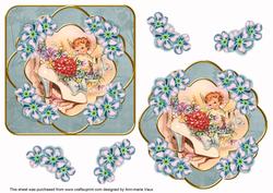 Shoe Fairy Blue Blossom Fancy Decoupage Topper