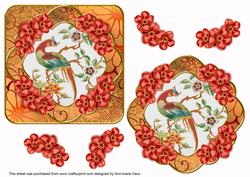 Oriental Pheonix Peach Blossom Fancy Decoupage Topper