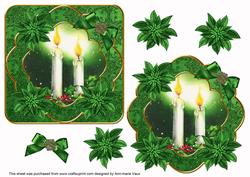 Candle Duo Green Poinsettia Fancy Decoupage Topper