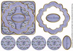 Blue Holly Seasons Greetings 3D Rosette Decoupage Topper