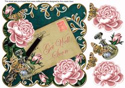 Pink Roses Petrol Get Well Soon 8in Scallop Step by Step
