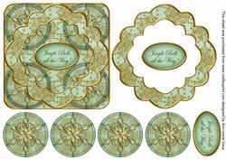 Mint Goldflake Jingle Bells 3D Rosette Decoupage Topper