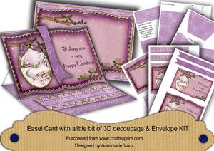Lilac Snowscene Happy Christmas Easel Book Card Envelope Kit
