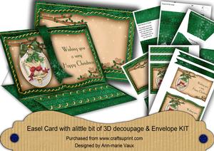 Lovebirds Green Happy Christmas Easel Book Card Envelope Kit