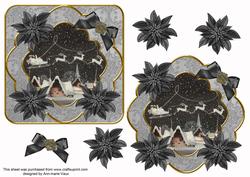 Black Christmas Night Poin Fancy Decoupage Topper