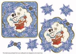 Singing Snowman Blue Poin Fancy Decoupage Topper