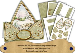 Pretty Snowscene Olive Happy Christmas Teardrop Trio Kit