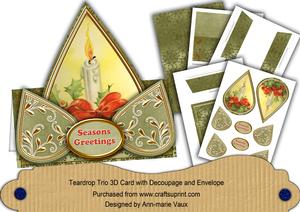 Single Candle Olive Seasons Greetings Teardrop Trio Kit