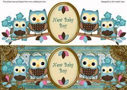 Blue Owls New Baby Boy Dl Decoupage Topper