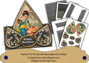 Oriental Girl Black Happy Birthday Teardrop Trio Kit