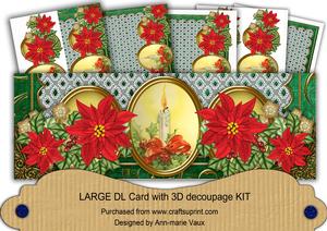 Red Poinsettia Candle Green Large Dl Decoupage Card Kit