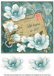 Teal Magnolia Life Begins at 40! 8in Decoupage Topper