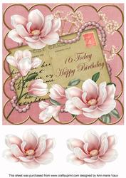 Pink Magnolia 16 Today 8in Decoupage Topper