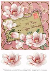 Pink Magnolia 30 Today 8in Decoupage Topper