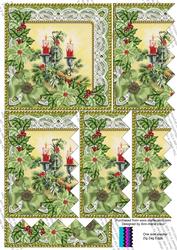 Candlesticks Green Poinsettia 5in Zig Zag One Side Stacker