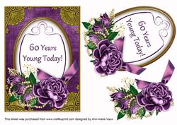 Dpurple Rose 60 Years Young! Oval 7x5in Decoupage Topper