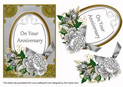 Silver Roses on Your Anniversary Oval 7x5in Decoupage Topper
