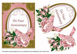 Pink Rose on Your Anniversary Oval 7x5in Decoupage Topper
