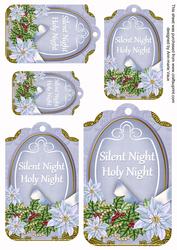 Pastel Blue Poinsettia Silent Night Sentiment Tag Sheet