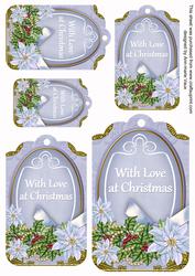 Pastel Blue Poinsettia Love at Christmas Sentiment Tag Sheet