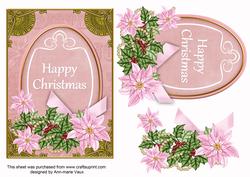 Pastel Pink Poinsettia Happy Christmas Oval 7x5in Topper