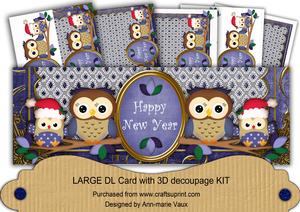 Dark Blue Christmas Owls Happy New Year Large Dl Card Kit