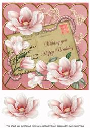 Pink Magnolia Happy Birthday Quick 8in Decoupage Topper