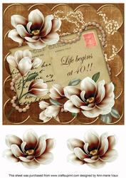 Chocolate Magnolia Life Begins at 40! 8in Decoupage Topper