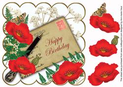 Red Poppy Happy Birthday Ink Saver 8in Scallop Topper