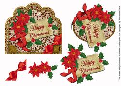 Red Poinsettia Happy Christmas Scallop Decoupage Topper