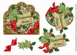 Olive Poinsettia Christmas Wishes Scallop Decoupage Topper