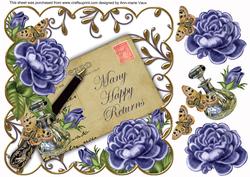 Blue Roses Many Happy Returns Ink Saver 8in Step by Step