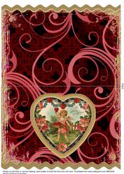 Cherub Picking Strawberry Hearts Wavy Edge Card