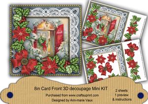 Christmas Door Poinsettia Blue 8in Card Front Mini Kit