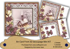 Lights on Church Plum Poinsettia 8in Card Front Mini Kit