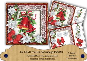 Christmas Bells Red Poinsettia 8in Card Front Mini Kit