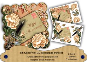 Peach Roses Happy Anniversary 8in Scallop Decoupage Mini Kit
