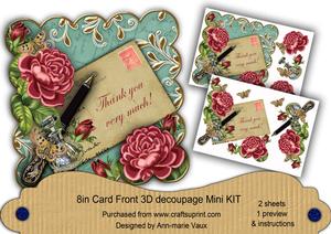 Dpink Roses Teal Thank You 8in Decoupage Mini Kit