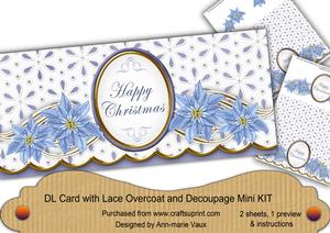 Blue Poinsettia Happy Christmas Lace Wrap Decoupage Mini Kit